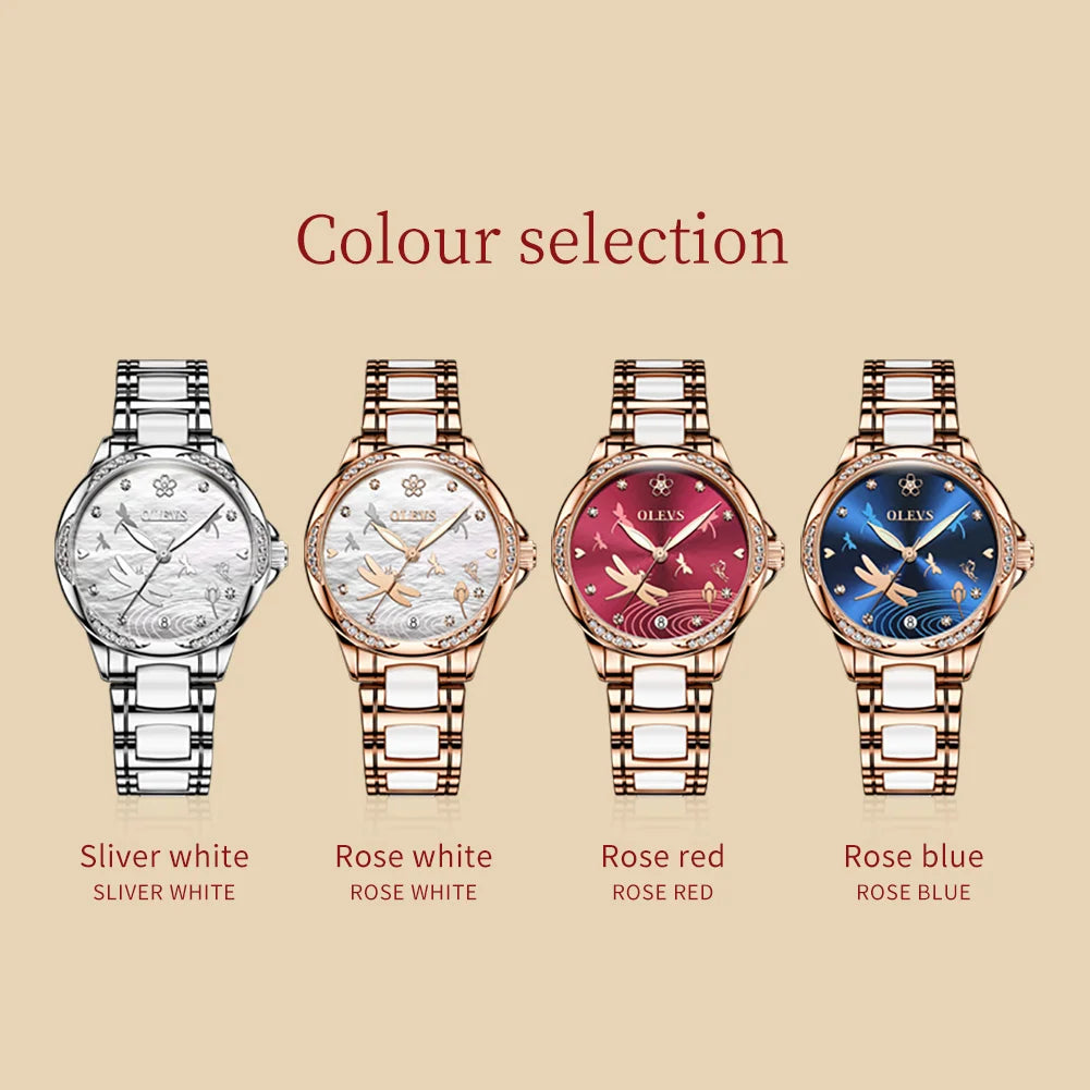 OLEVS Uhren Damen 6610 Automatische Mechanische Uhr Diamantskala Original Uhren für Frauen Kalender Luxus Kleideruhr