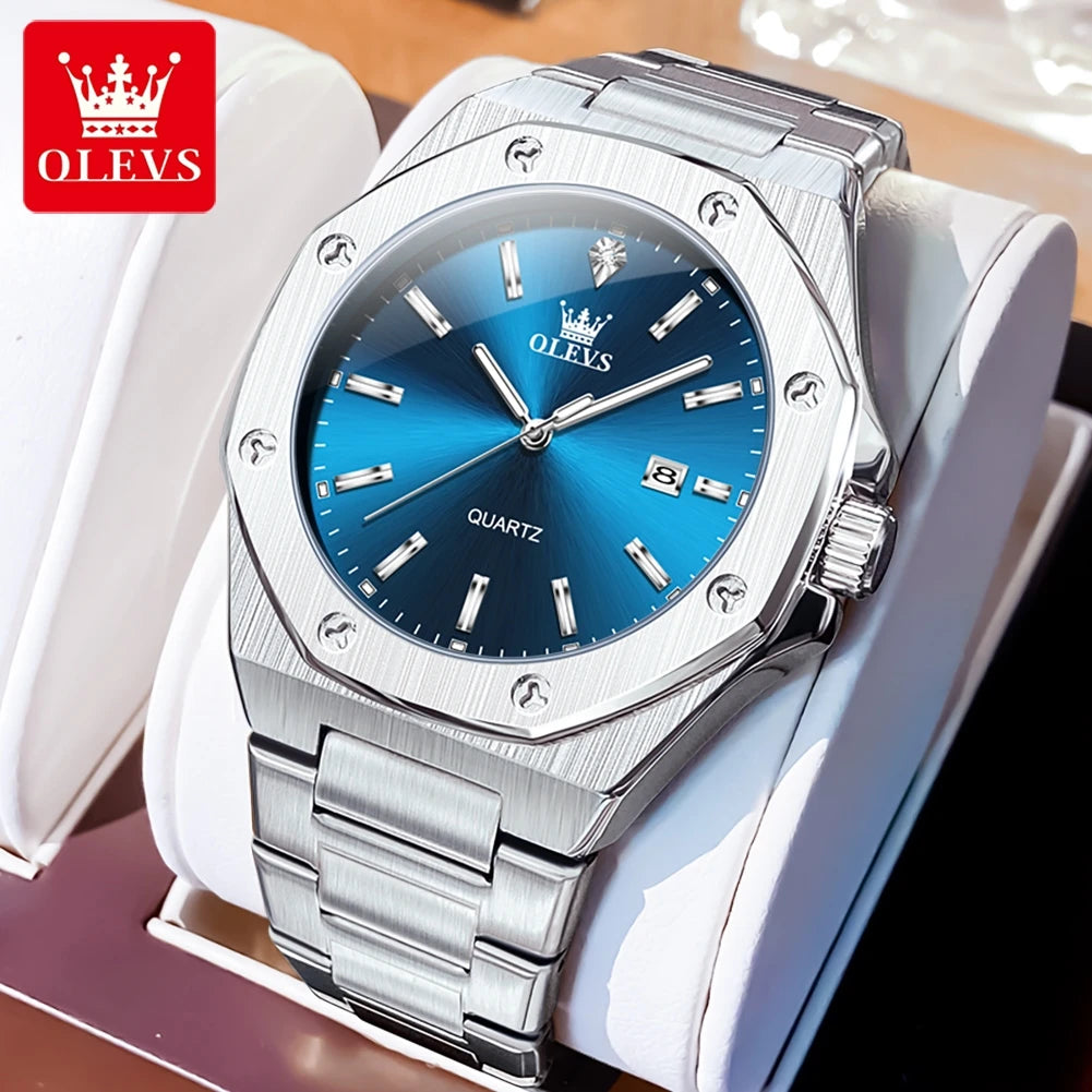 OLEVS 3613 Watch For Men Original Luxury Date Luminous Quartz Male Dress Hand Clock Waterproof Stainless Steel Strap Man Watch