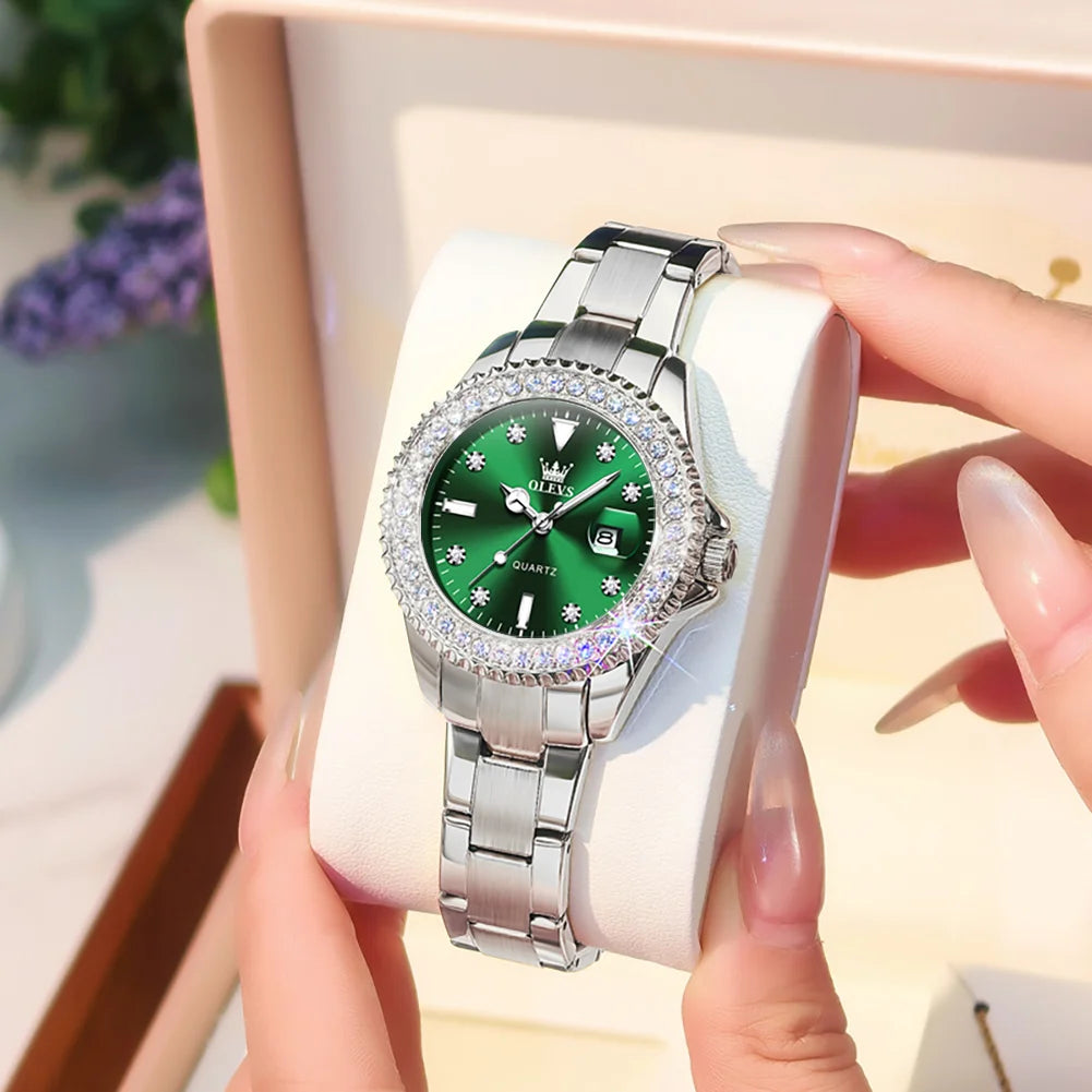 OLEVS 9945 Armbanduhr für Damen, klassisch, modisch, Datum, wasserdicht, Quarz, Damen-Kleideruhr, Luxus-Diamantskala, Originaluhren