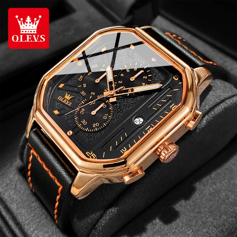 OLEVS Business Casual Fashion Watch Quadratische Quarzuhr Leder Datum Uhren für Herren Wasserdicht Leuchtend Herrenuhren 9950