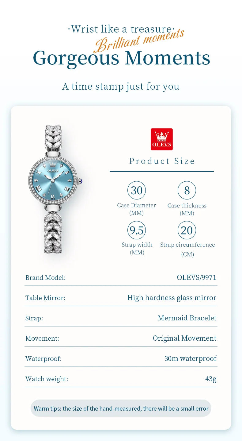 OLEVS 9971 Quarzuhr für Damen, römisches Zifferblatt, elegante Damenuhr, modisch, wasserdicht, leuchtend, originelle Luxus-Armbanduhr