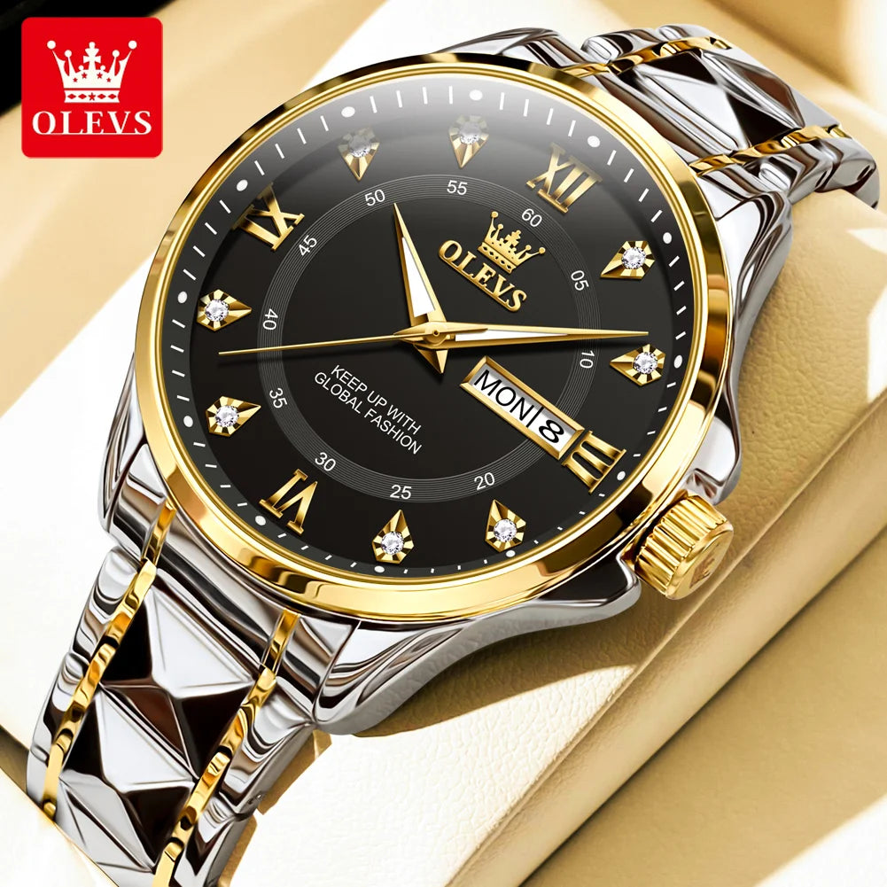 OLEVS 2906 Paar-Armbanduhr Original Römisches Zifferblatt Diamantenbesatz Luxus Quarz Uhr Für Herren Damen Rhombus Armband Wasserdicht Zeigeruhr