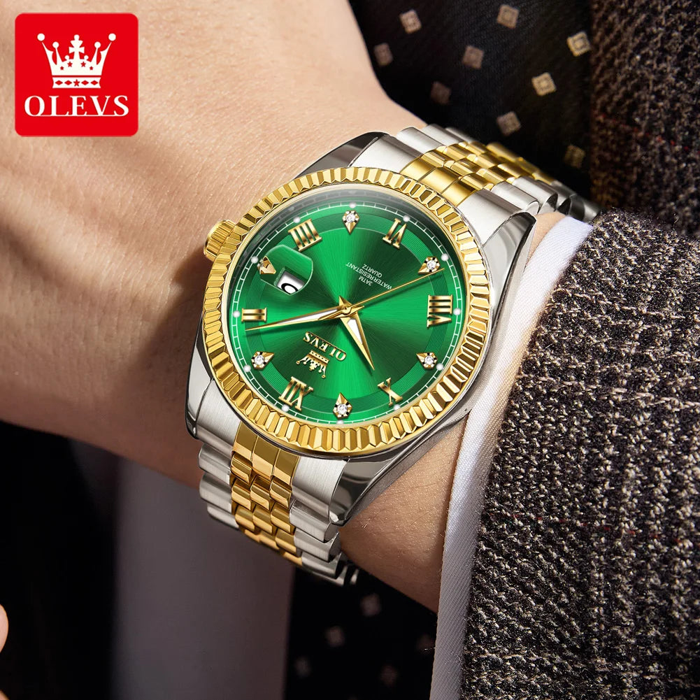 OLEVS Luxus Gold Quarzuhren für Herren Original Chronograph Datum Edelstahl Wasserdicht Leuchtend Top Marke Herrenuhr 5680
