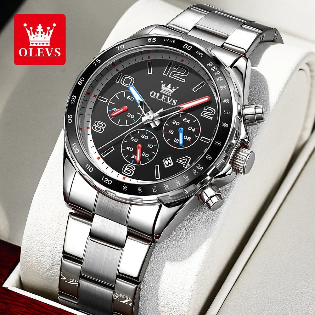 OLEVS TY714 Neue exklusive Mode-Quarz-Uhr für Herren 42mm Ziffern Großes Zifferblatt Edelstahl Herrenuhren Chronograph Zeigeruhr