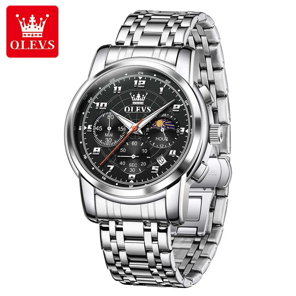 OLEVS Herrenuhren Business Original Multifunktions-Quarzuhr Wasserdicht Leuchtende Mondphase Herrenuhr Reloj 2983