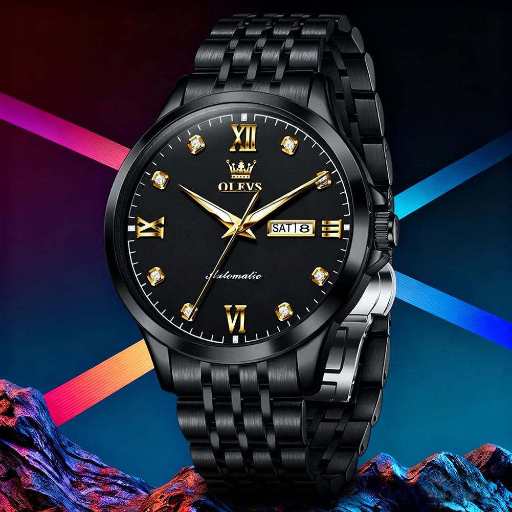OLEVS 7092 Herrenuhr Original Luxusmarke Mechanische Uhren Wasserdicht Edelstahl Datum Woche Uhren für Männer Geschenke