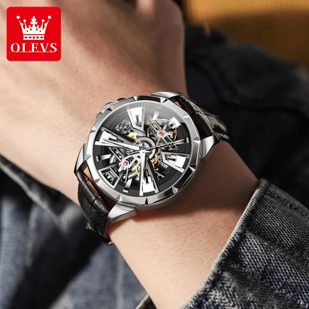 OLEVS 7051 Uhr für Herren, modisch, hohl, automatisch, mechanisch, wasserdicht, leuchtend, original Sport Herrenuhren