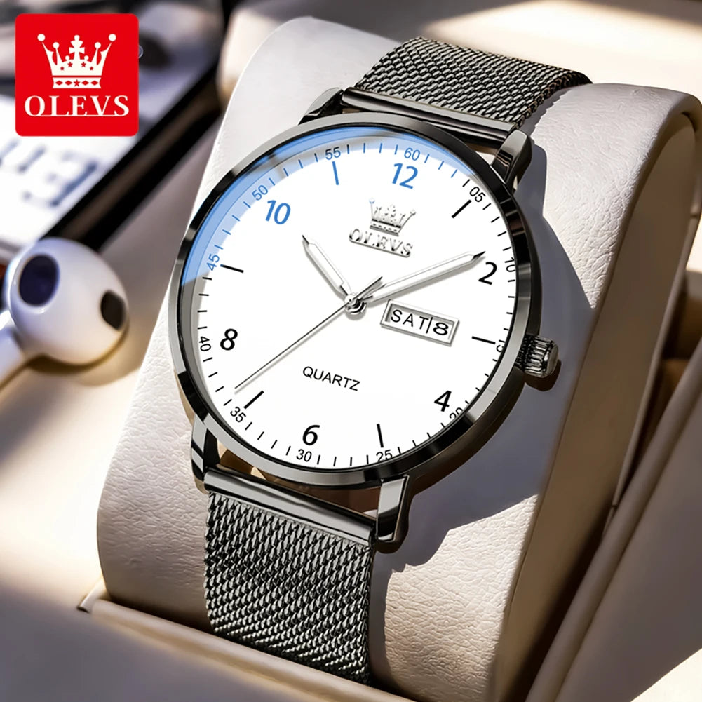 OLEVS 2996 Neue Uhren Herren Original Wochentag Quarzarmbanduhren Wasserdichte Leuchtuhren für Herren Geschenkbox Slim Reloj