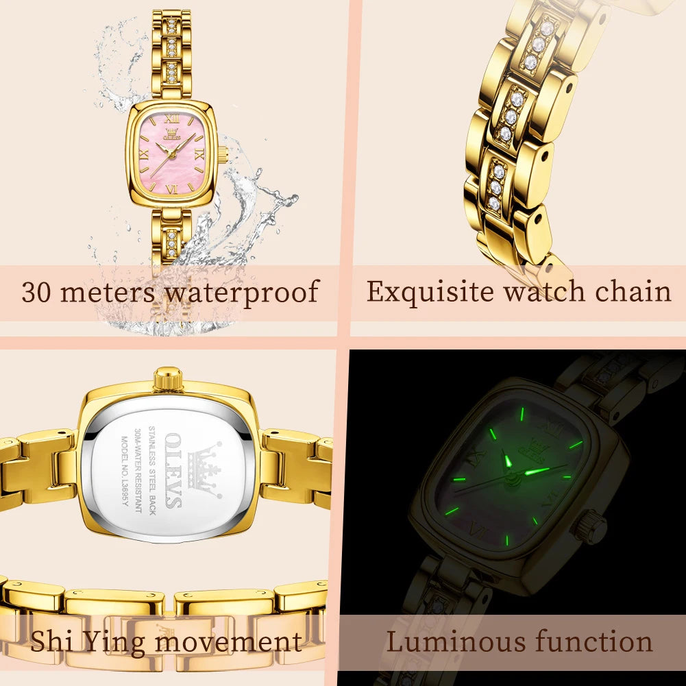 OLEVS 3695 Damenuhr Mode Business Quarzuhr für Damen Stahlarmband Wasserdicht Leuchtende römische Skala Luxus-Armbanduhr