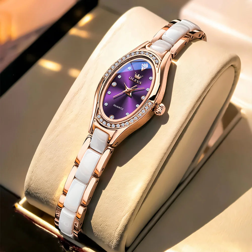 OLEVS Uhren für Damen Mode Elegant Damen Quarz Uhr Keramikband Wasserdicht Leuchtende Luxus Damen Uhr 7131