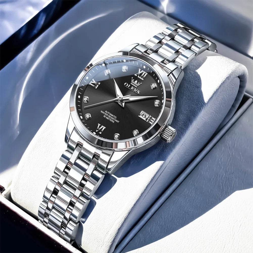 OLEVS Uhren Damen Automatikuhr Mechanische Uhr Mode Original Diamant Skala Damenuhr Kalender Luxus Kleid Handuhr 9946