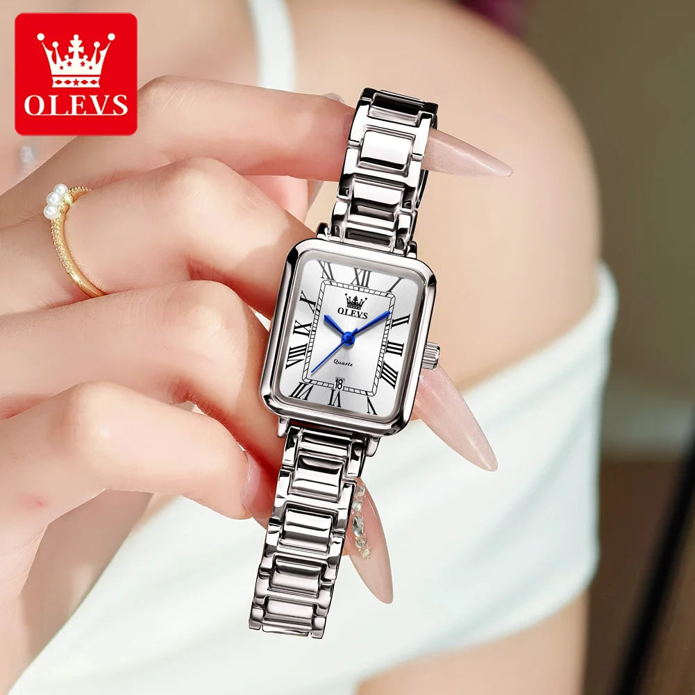 OLEVS 5641 Damen Quarzuhr Dünnes Gehäuse Römische Skala Wasserdichte Uhr Für Frauen Stahlarmband Original Kalender Klassische Zeigeruhr