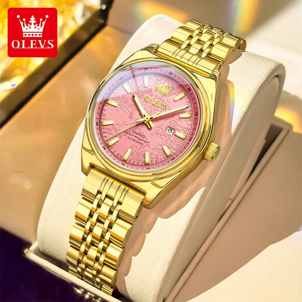 OLEVS 3703 Uhr für Damen Mode Elegante Damen Quarzuhr Top Marke Wasserdicht Leuchtender Kalender Luxus Damen Armbanduhr