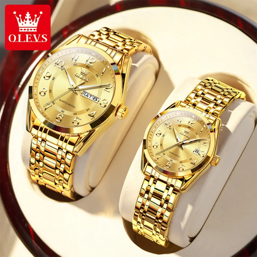 OLEVS 3666 Couple Watch Luxury Business Top Brand Waterproof Luminous Dress Hand Clock Original Number Scale Date Fashion Watch