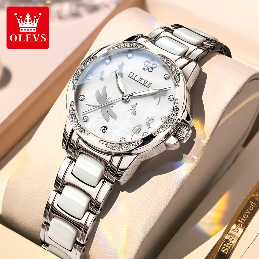 OLEVS Uhren Damen 6610 Automatische Mechanische Uhr Diamantskala Original Uhren für Frauen Kalender Luxus Kleideruhr