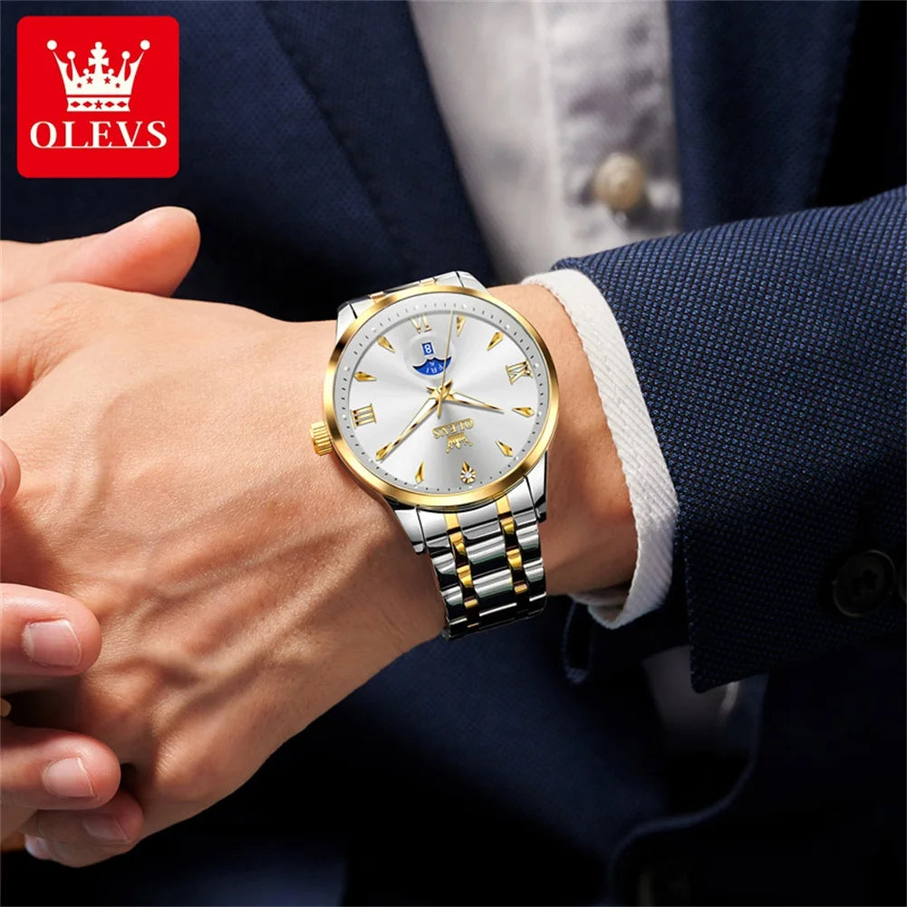 OLEVS 3646 Men Watch Steel Strap Original Fashion Quartz Watch For Men Week Date Display Waterproof Luminous Luxury Hand Clock