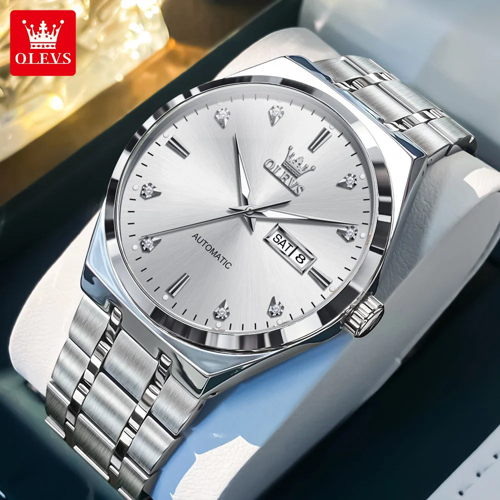 OLEVS 9811 Original Sport Wochen-Datum Uhren für Herren Luxus Business Automatische Mechanische Armbanduhr Wasserdicht Leuchtend Großes Zifferblatt