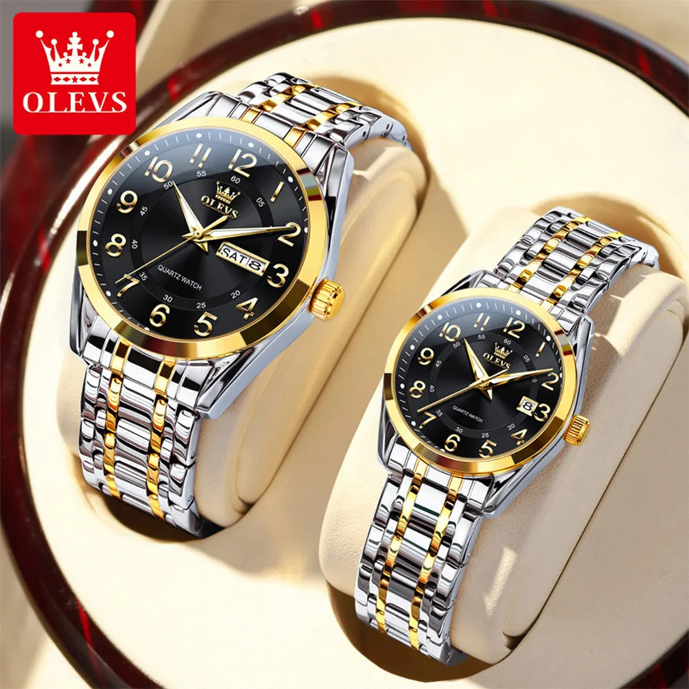 OLEVS 3666 Couple Watch Luxury Business Top Brand Waterproof Luminous Dress Hand Clock Original Number Scale Date Fashion Watch