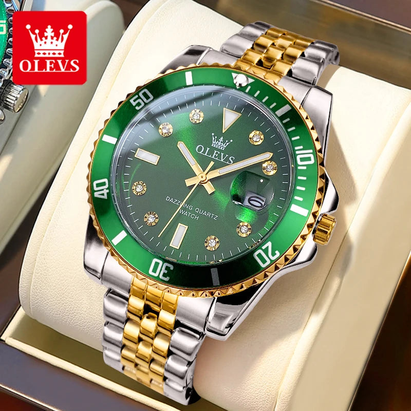 OLEVS 9809 Herrenuhr Luxus Mode Datum Quarzuhr für Herren Edelstahl Original Wasserdicht Business Herren-Armbanduhr