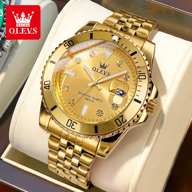 OLEVS 9809 Herrenuhr Luxus Mode Datum Quarzuhr für Herren Edelstahl Original Wasserdicht Business Herren-Armbanduhr