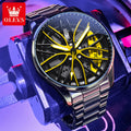 OLEVS Herrenuhr Quarzuhr Original drehbares Radnaben-Zifferblatt Modetrend Wasserdicht Leuchtend Edelstahl Armbanduhr 9937