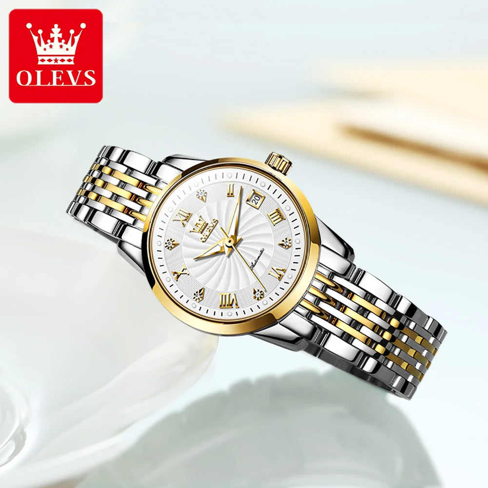 OLEVS 6630 Damenuhr Luxus Elegant Diamant Mechanische Damenuhren Wasserdicht Römische Skala Top-Marke Damen Handuhr