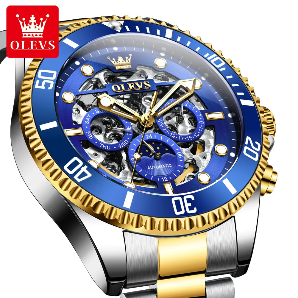 OLEVS 6715 Herren Automatikuhr Top Marke Automatisches Datum Hohlmechanische Uhr Für Männer Luxus Tief Wasserdicht Leuchtende Zeigeruhr