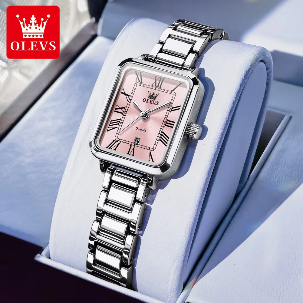 OLEVS 5641 Damen Quarzuhr Dünnes Gehäuse Römische Skala Wasserdichte Uhr Für Frauen Stahlarmband Original Kalender Klassische Zeigeruhr