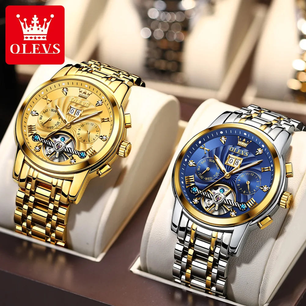 OLEVS 9910 Automatikuhr für Herren, mechanische Herrenarmbanduhr, luxuriöse Skelettuhr aus Edelstahl, wasserdicht, Original Herrenuhr