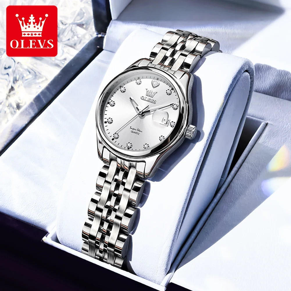 OLEVS 5649 Damenuhr 30M Wasserdicht Datum Quarzuhr Für Frauen Stahlarmband Zirkon Skala Luxus Elegante Damenuhr