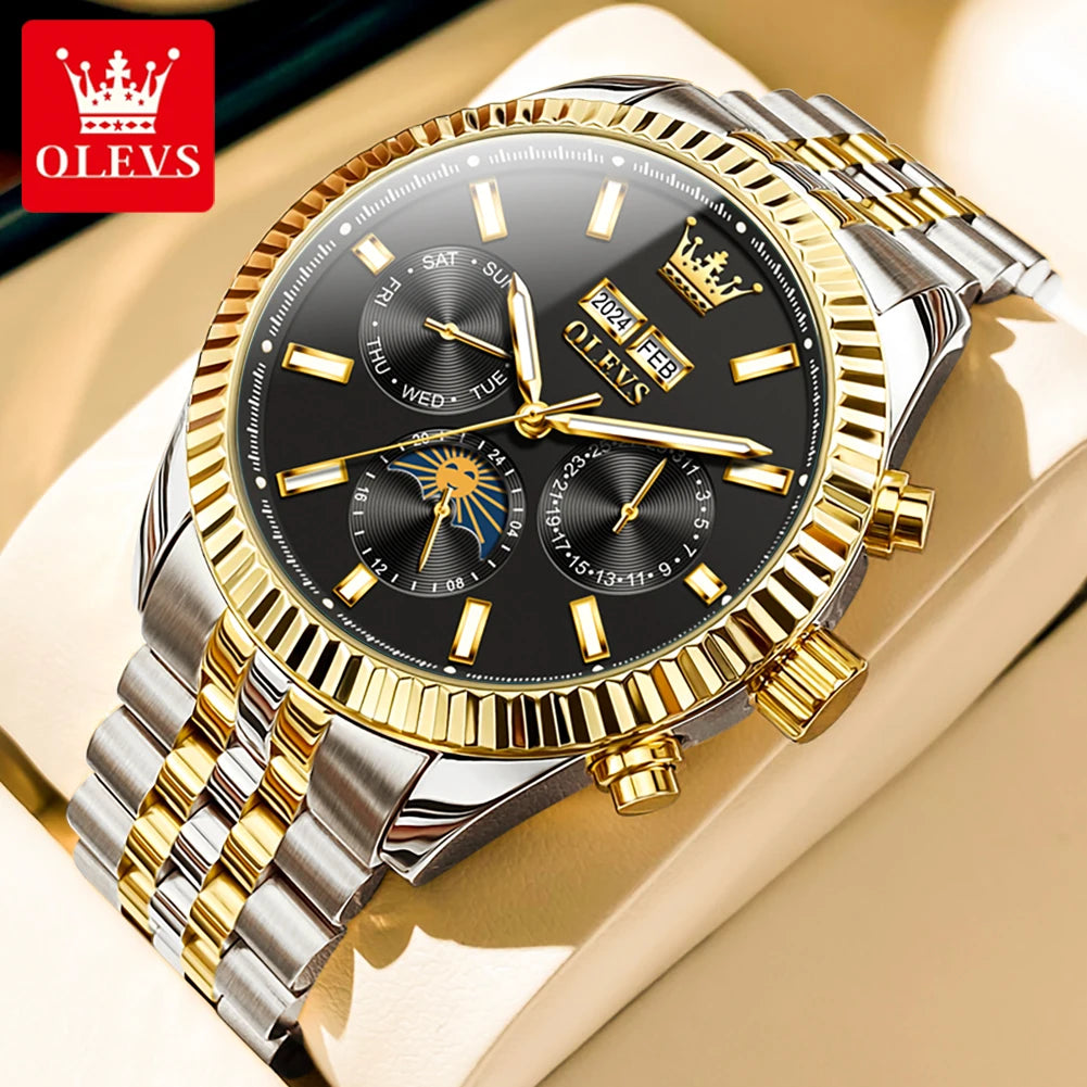 OLEVS 6688 Original Luxusuhren für Herren Automatische Mechanische Armbanduhr Edelstahl Wasserdicht Multifunktions-Herrenuhr