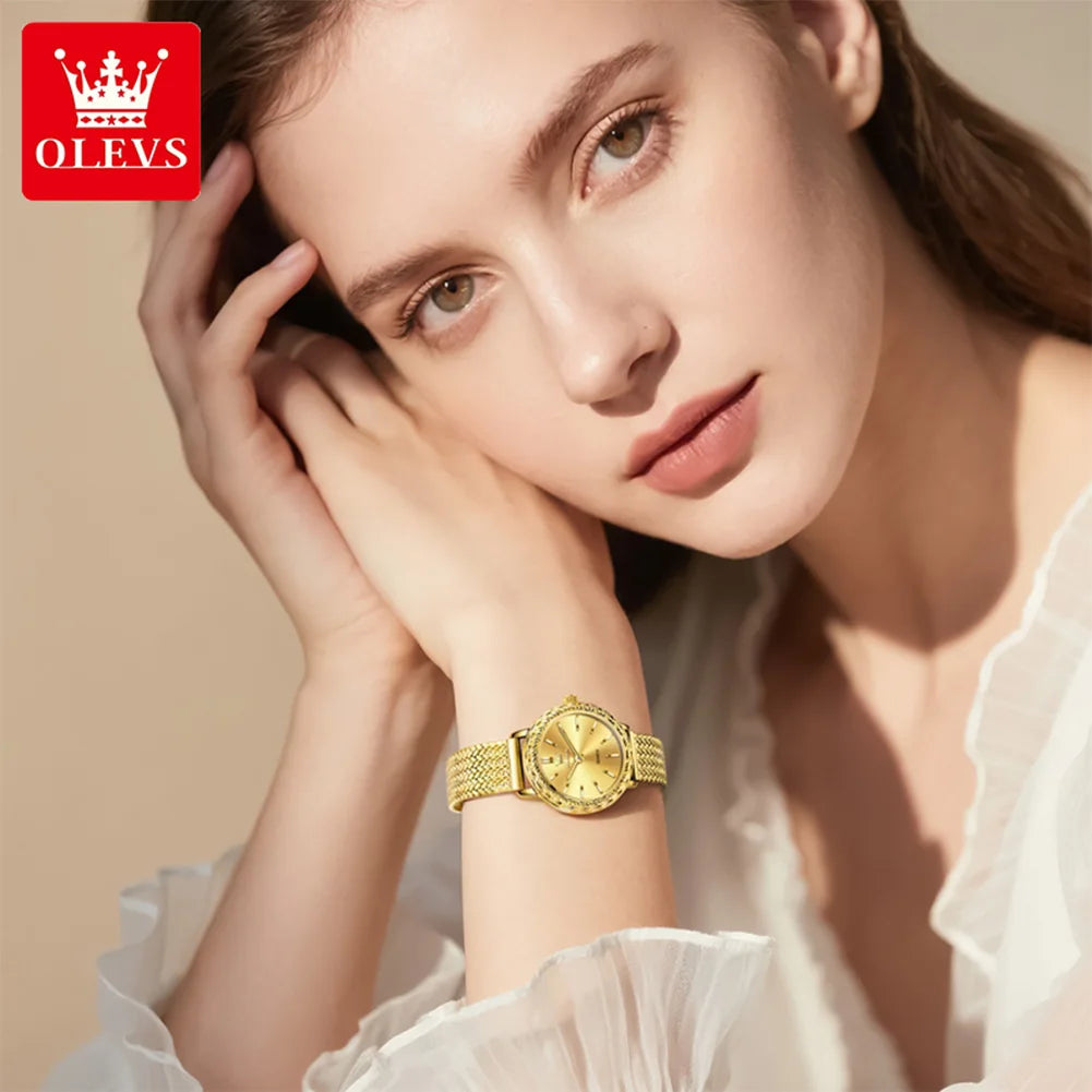 OLEVS 5643 Damen-Quarzuhr, hochhartes Spiegelglas, modische, wasserdichte Uhr für Frauen, Top-Marke, einfache Luxus-Damenuhr