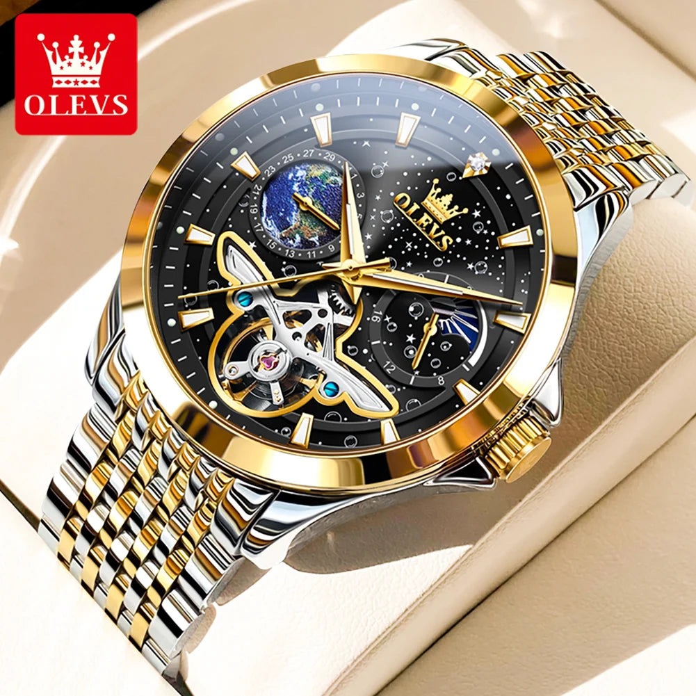 Original Fashion Top OLEVS Brand Watches For Man Flywheel Automatic Mechanical Watches Waterproof Luminous Men Watches 6705