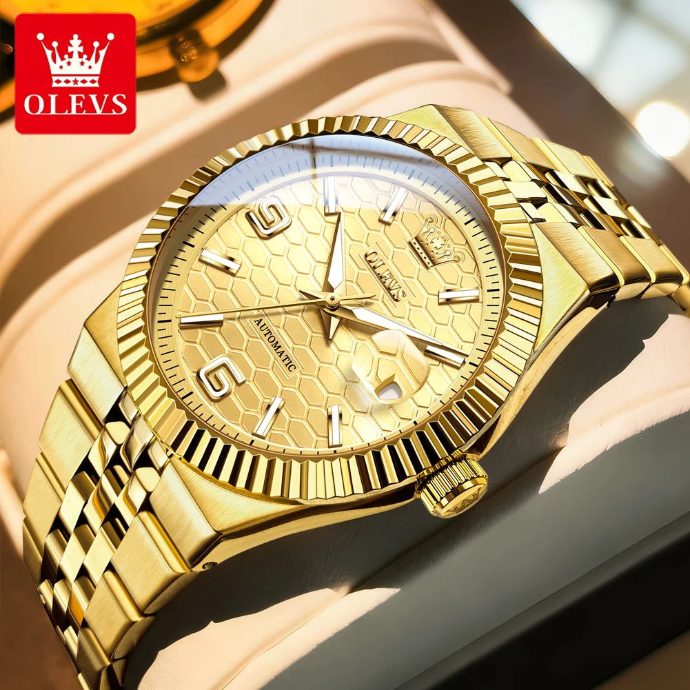 OLEVS 7105 Herrenuhr Original Luxus Automatische Mechanische Uhren Edelstahl Wasserdicht Leuchtende Datumsanzeige Uhren Geschenkbox