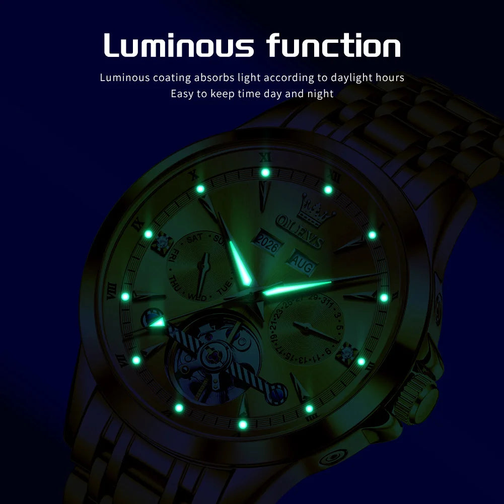 OLEVS 7091 Herrenuhr Mode Automatik Mechanische Uhren Für Männer Top Marke Original Wasserdicht Leuchtend Herren Handuhr Reloj