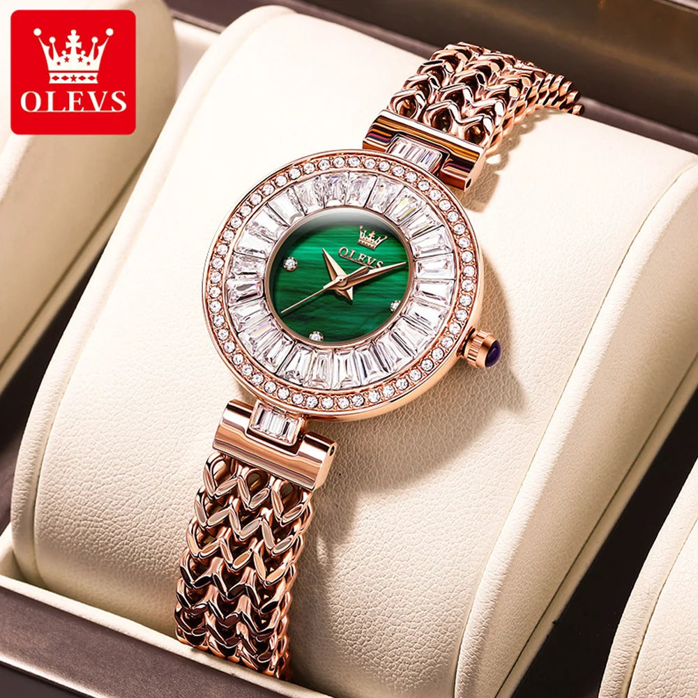 OLEVS 9959 Original Elegante Quarzuhr für Damen Top Marke Wasserdichte Damenuhr Luxus Diamant-Armbanduhr aus Edelstahl