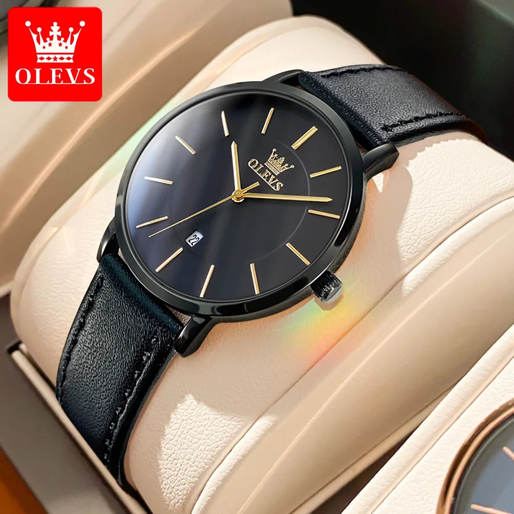 OLEVS Uhr für Damen Japanisches Quarzwerk 6,5 mm Gehäusedicke Wasserdicht Damen Handuhr Kalender Mode-Kleid-Armbanduhr