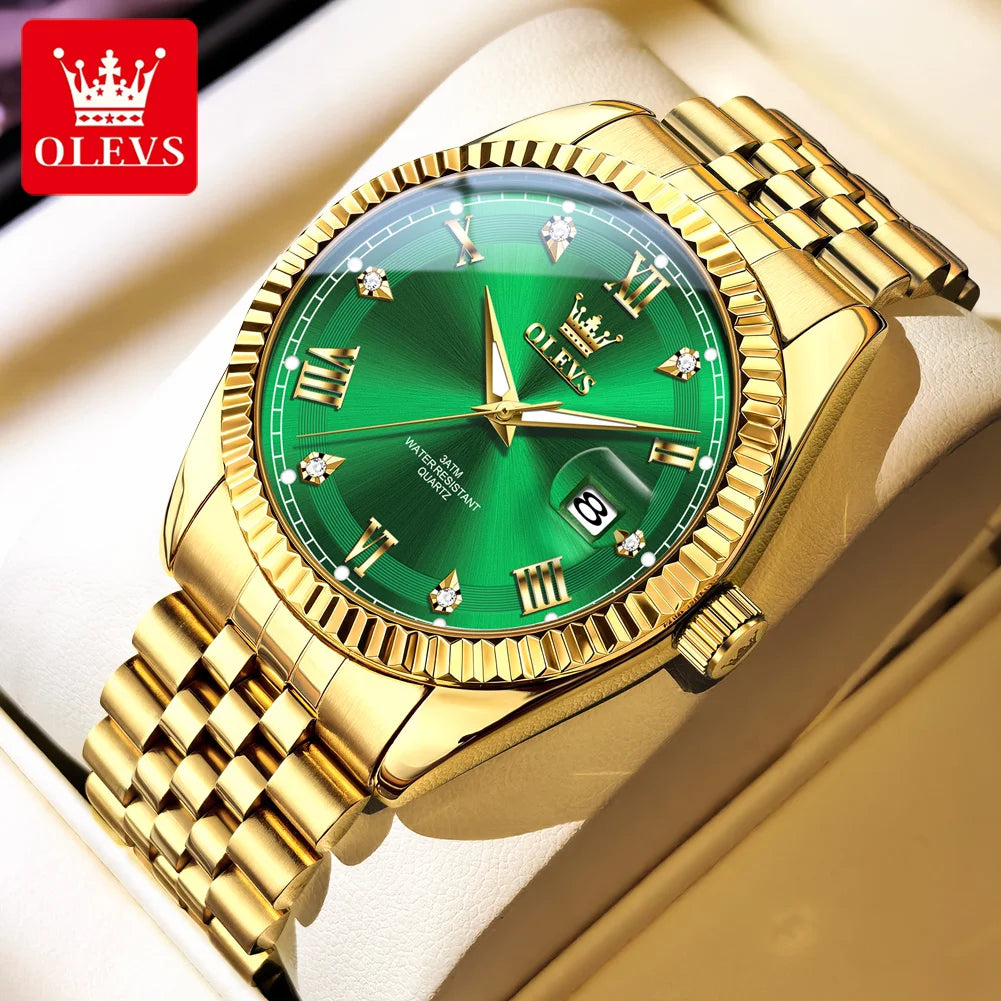 OLEVS Luxus Gold Quarzuhren für Herren Original Chronograph Datum Edelstahl Wasserdicht Leuchtend Top Marke Herrenuhr 5680