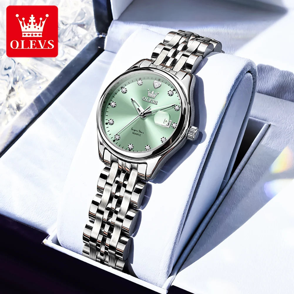 OLEVS 5649 Damenuhr 30M Wasserdicht Datum Quarzuhr Für Frauen Stahlarmband Zirkon Skala Luxus Elegante Damenuhr