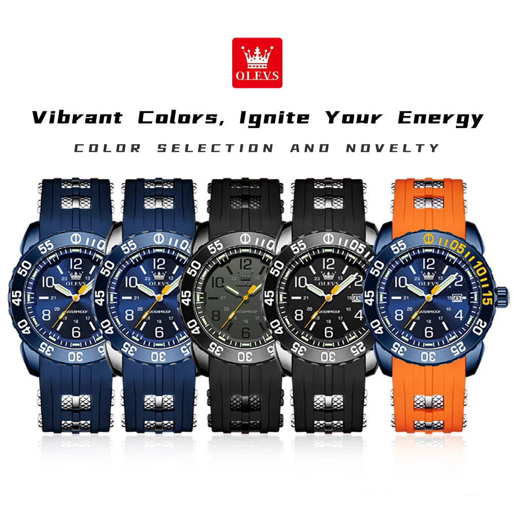 OLEVS 3688 New Man Watch Waterproof Quartz Watches For Men High Hardness Mirror Luminous Original Male Hand Clock Silicone Strap