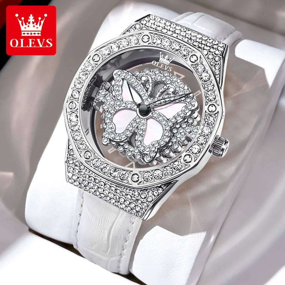 OLEVS 9996 Damen-Armbanduhr Luxus Diamant Drehbares Zifferblatt Wasserdichte Quarzuhr für Damen Top-Marke Original Damen-Handuhr