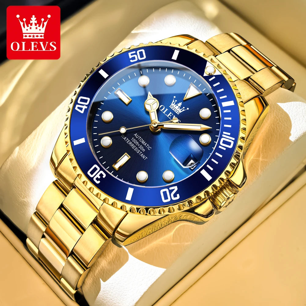OLEVS Armbanduhr Herren Original Luxus Mechanische Uhr Edelstahl Wasserdicht Leuchtende Datumsanzeige Uhren für Herren Business Male Uhr