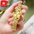 OLEVS 9970 Paar-Armbanduhr für Herren und Damen, luxuriöses Zifferblatt, Rhombus-Spiegel, Quarz-Handuhr, Edelstahl, originale Kleideruhren