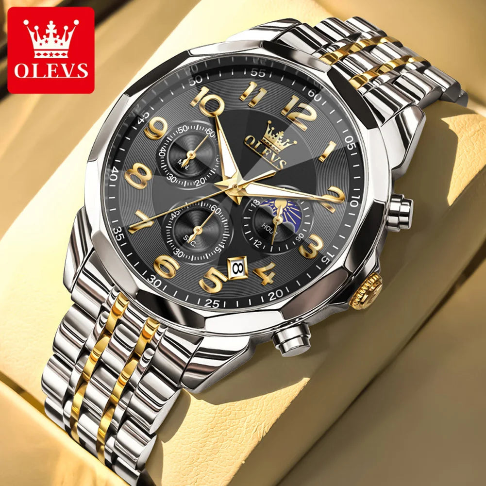OLEVS 3676 Men's Watch Top Brand Number Scale Quartz Watch For Men 43mm Big Dial Chronograph Waterproof Fashion Man Hand Clock