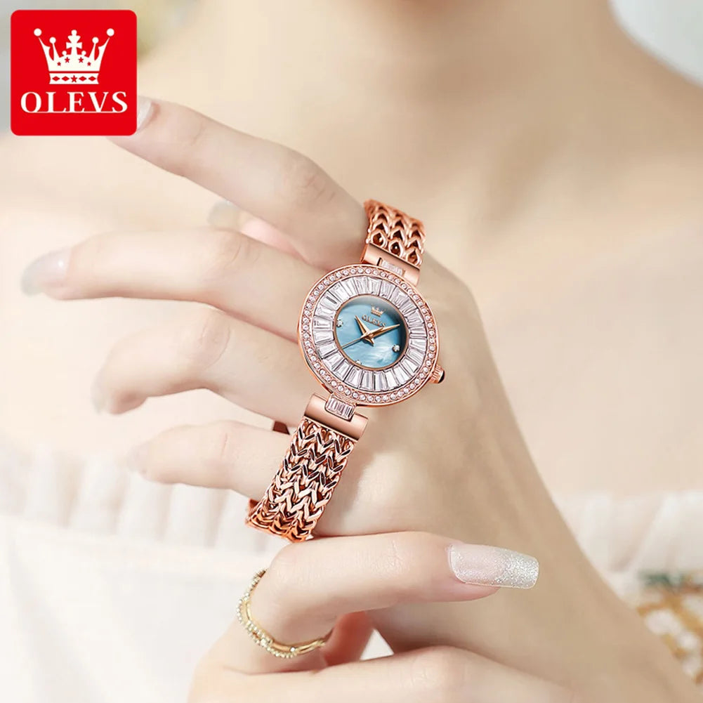OLEVS 9959 Original Elegante Quarzuhr für Damen Top Marke Wasserdichte Damenuhr Luxus Diamant-Armbanduhr aus Edelstahl