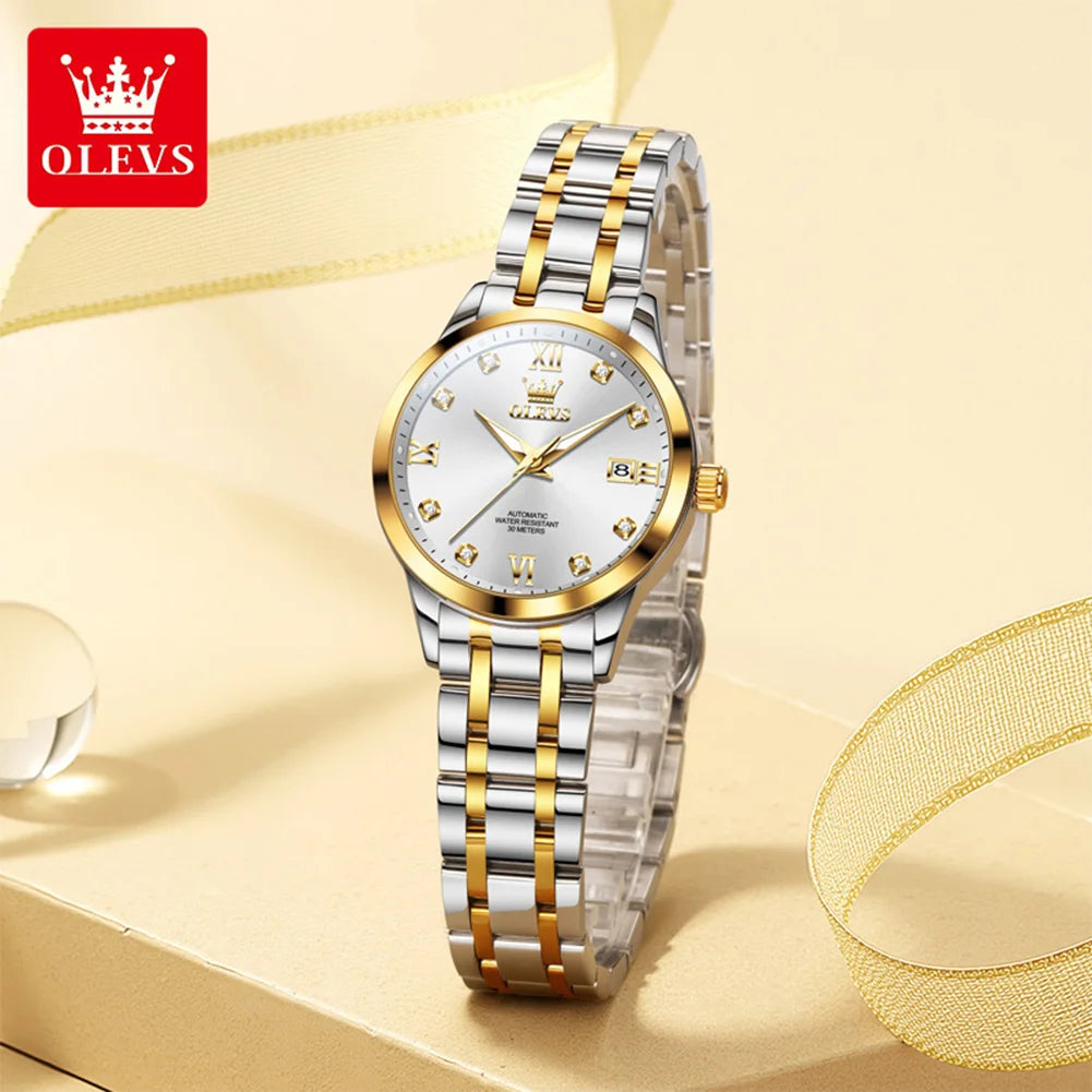 OLEVS 9946 Automatische Damenuhr Modische Diamantskala Original Mechanische Uhr Für Damen Kalender Luxus-Kleideruhr
