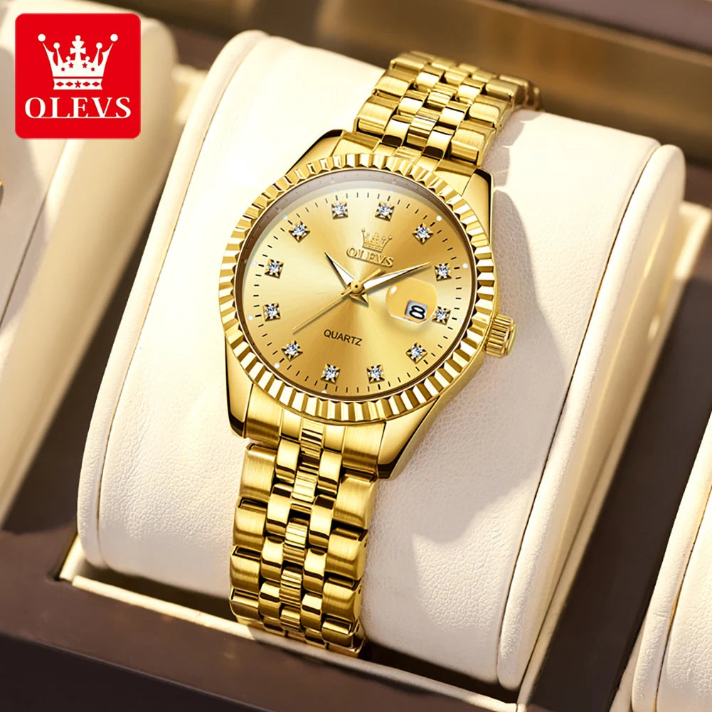 OLEVS 5526 Damenuhr Luxus-Kalenderuhr für Damen Original Leuchtend Wasserdicht Edelstahl Quarz Damenuhr