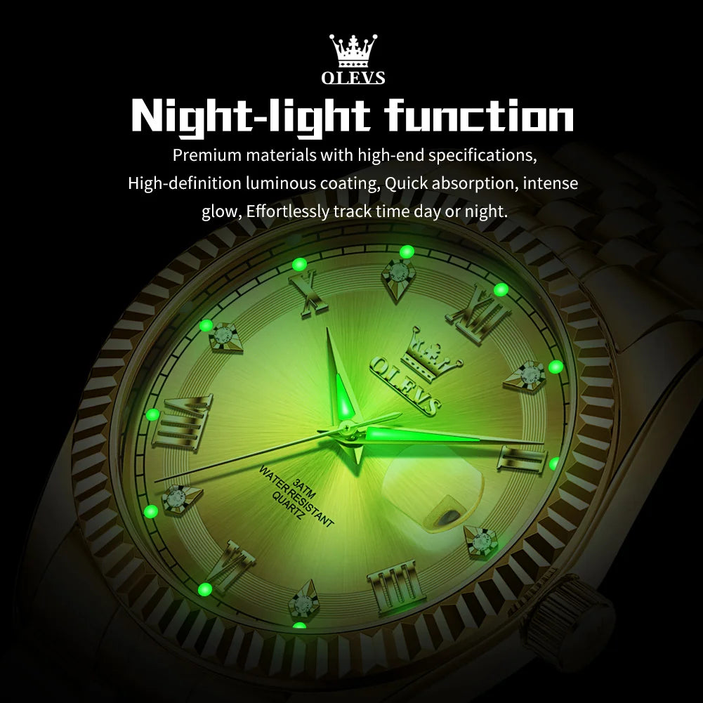 OLEVS Luxus Gold Quarzuhren für Herren Original Chronograph Datum Edelstahl Wasserdicht Leuchtend Top Marke Herrenuhr 5680
