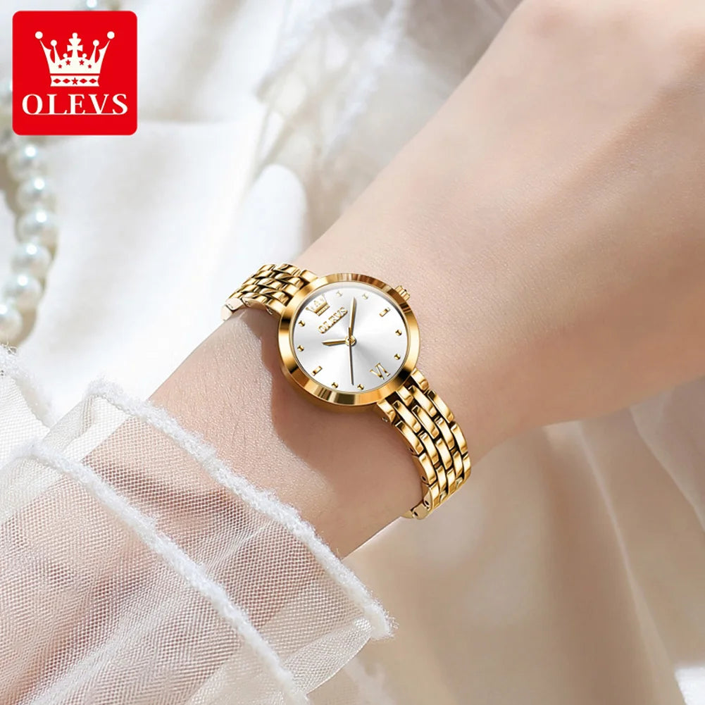 OLEVS 9992 Damenarmbanduhr, schlichte, original wasserdichte Quarzuhr für Damen, Stahlarmband, Luxus-Armbanduhr, hochhärtender Spiegel
